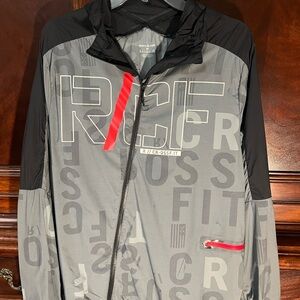 Reebok Men's Black and Gray Windbreaker with Red Accents